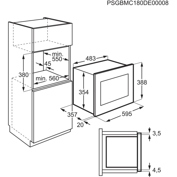 Electrolux Cuptor cu microunde incorporabil Electrolux, 25 l, 900 W, Gril, Timer, Avertizare sonora, Afisaj LED, Negru