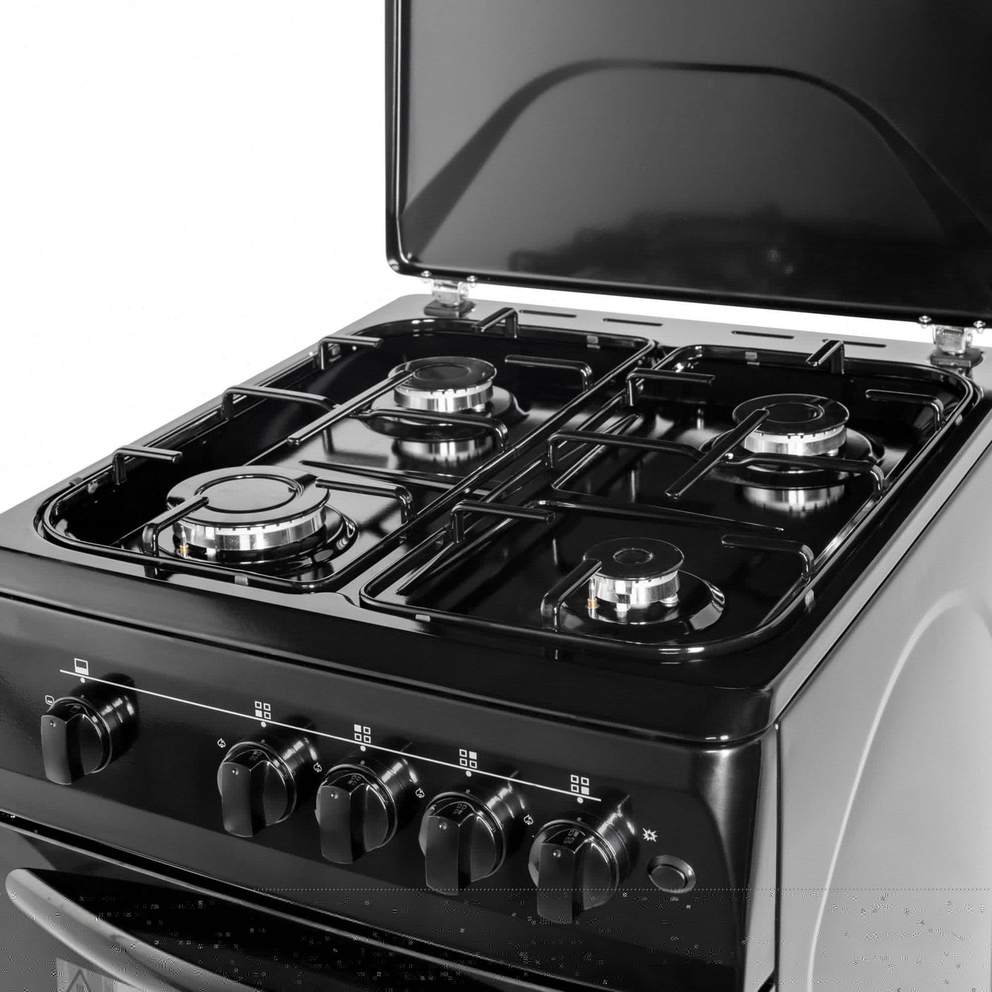 NobeLTek Cooking Aragaz Nobeltek, 50x60, plita si cuptor pe gaz, aprindere electrica, siguranta plita si cuptor, echipat cu diuze GPL, diuze GN de schimb, capac tabla, negru