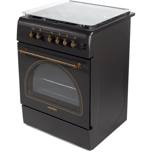 Nobeltek Aragaz Aragaz Nobeltek NLT 6604RNM/FE1 | 60x60cm, Plita Gaz, Cuptor Electric, Negru Mat, 60x60x85cm