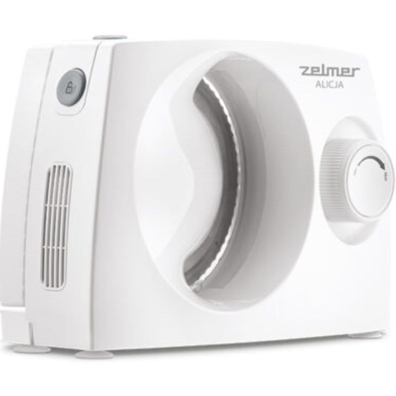 Zelmer Feliator Zelmer, 150W,lama inox 170 mm, lama suplimentara pt alimente mai dure, reglaj grosime, protectie, tava pt alimente, alb