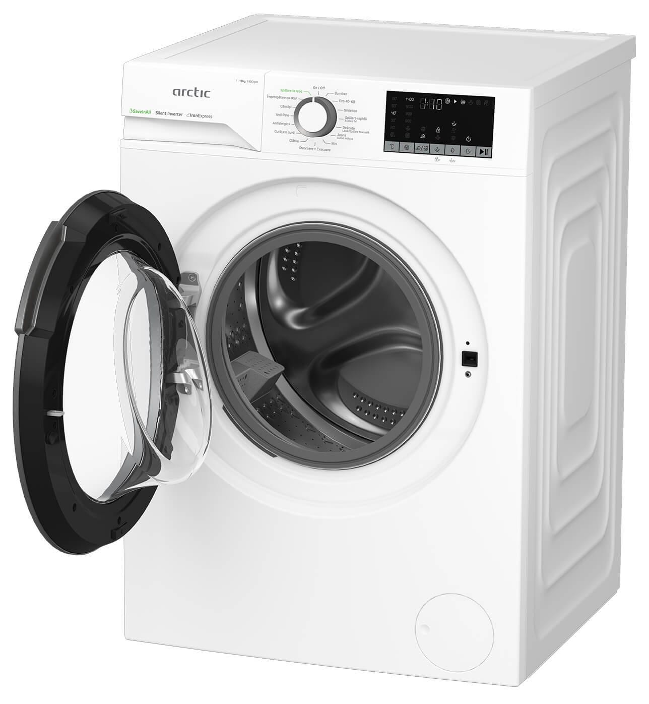 ARCTIC Masina de spalat rufe Arctic, 10kg, 1400rpm, Clasa A, Motor Silent Inverter, SAVEINALL, ExtraSteam, Display, Recycled Tub, Alb