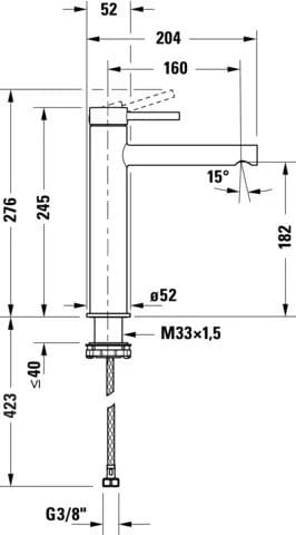 Duravit Baterie lavoar Duravit, Circle single lever basin mixer L, monocomanda, marime L, cartus ceramic, fara set de evacuare, crom