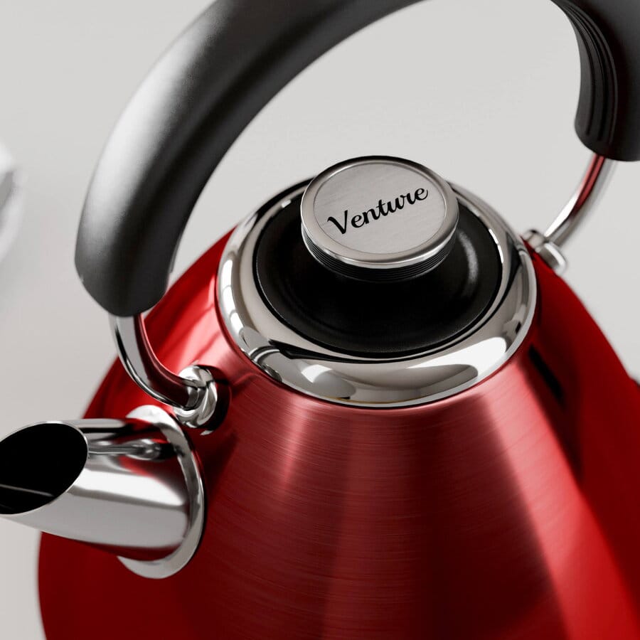 Morphy Richards Fierbator de apa Venture,Rosu, 1.5l, 3kW, gradatie transparenta, compartiment cablu, filtru anticalcar