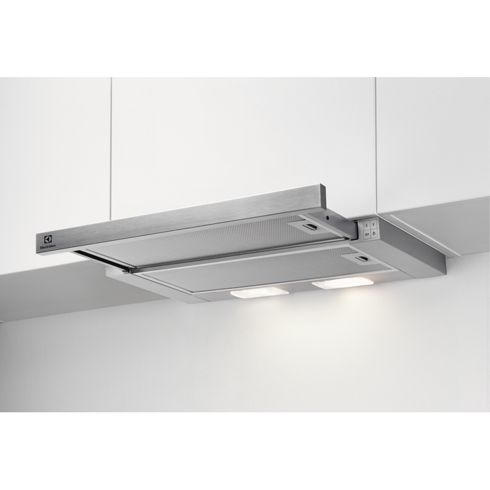 Hota telescopica incorporabila Electrolux, Putere de absorbtie 410 mc/h, 1 motor, 60 cm, Inox
