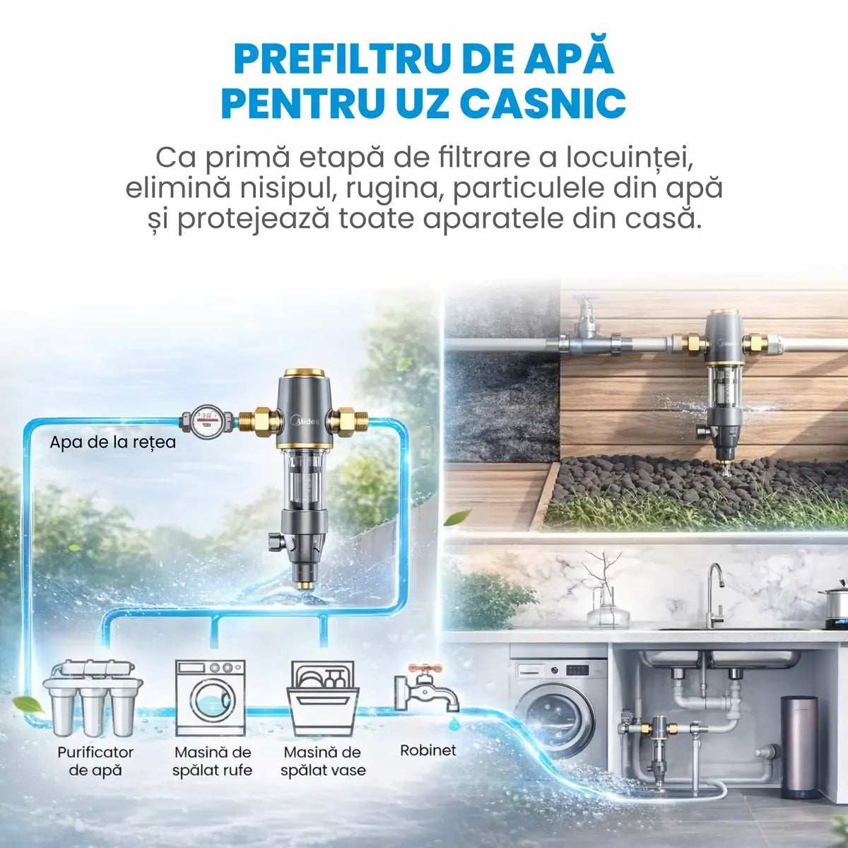 Midea Filtru apa Prefiltru Apa Midea QZBW20S-12 | 3T/H, Filtru Inox 316, 40 Microni