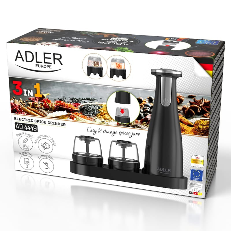 Adler Set condimente Set Rasnite Condimente Adler AD4449B | 3 Piese, Negru
