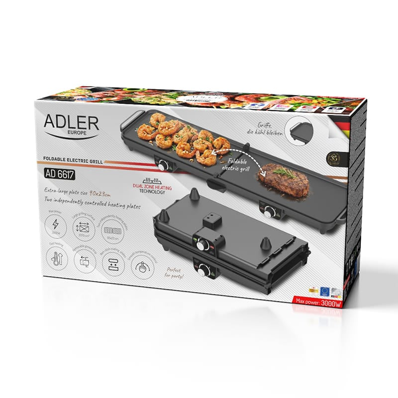 Adler Gratar electric Gratar Electric Adler AD6617 | 2 Placi, 3000W, Termostat Reglabil