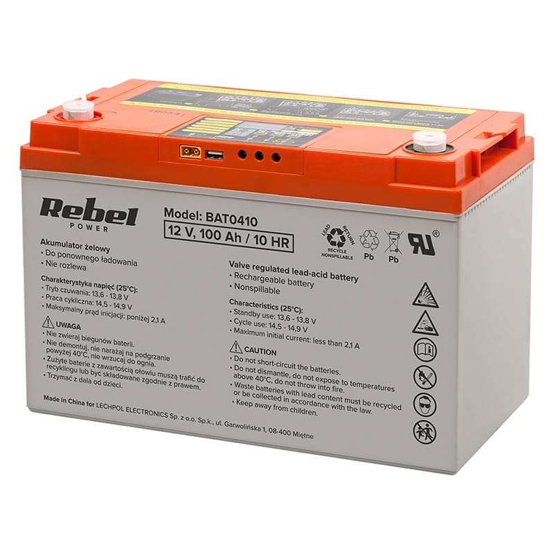 Rebel Acumulator Acumulator Gel Plumb Rebel BAT0410 | 12V, 100Ah, Deep Cycle, Afisaj