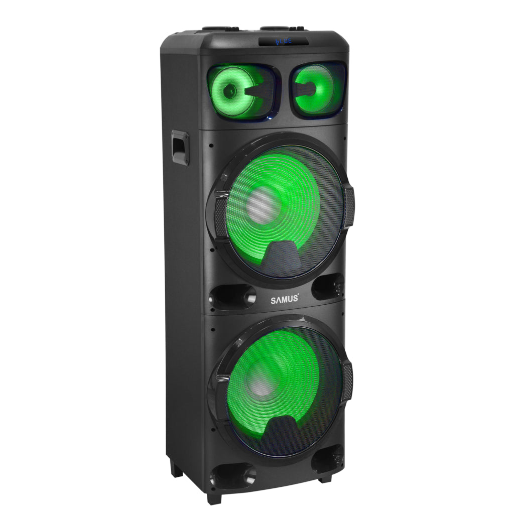 Boxa portabila+microfon fara fir Samus PHOENIX 15 - Putere RMS 120 W / de ieşire 360 W / PMPO 1200 W ▪ Difuzoare: 2 x 15 inch (woofer), 2 x 6