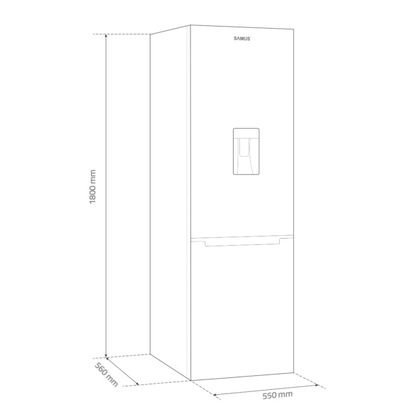 Samus Combina frigorifica Combina Frigorifica Samus SCX344ED, 260 l, Termostat Reglabil, Clasa energetica E, 3 sertare la congelator, H 180 cm, Inox/Argintiu