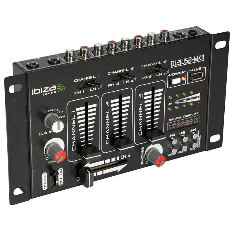 Ibiza Sound Mixer Mixer Audio Ibiza Sound DJ21USB-MKII | 7 Canale, USB/MP3, Phono/Line, VU-metru LED