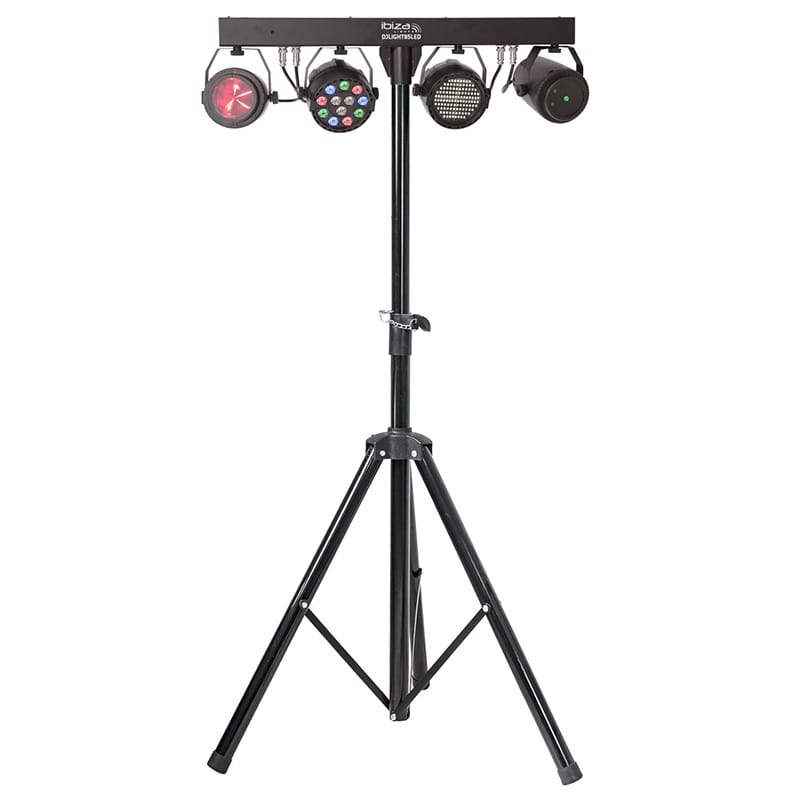 Ibiza Light Set lumini scena Set Lumini Scena Ibiza Light DJLIGHT85LED | 4-in-1, PAR RGBW, Stroboscop, Moonflower RGBWA, Laser Rosu/Verde, Trepied, Telecomanda