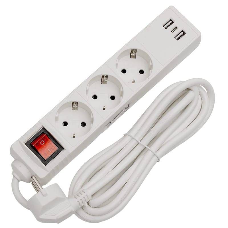 Lechpol PRELUNGITOR 3 PRIZE CU INTRERUPATOR SI USB 1.5M