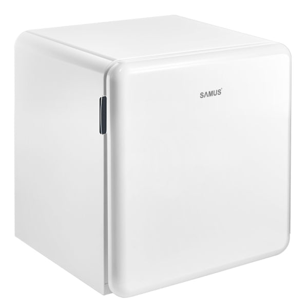 Frigider 1 uşă Samus SW066RE - Minibar design retro, capacitate neta 47 litri, clasa energetica E, consum de energie 80 kWh/an, termostat reglabil, 1 raft de sticla, 2 balcoane pe usa, dezghetare manuala, usa reversibila, picioare reglabile
