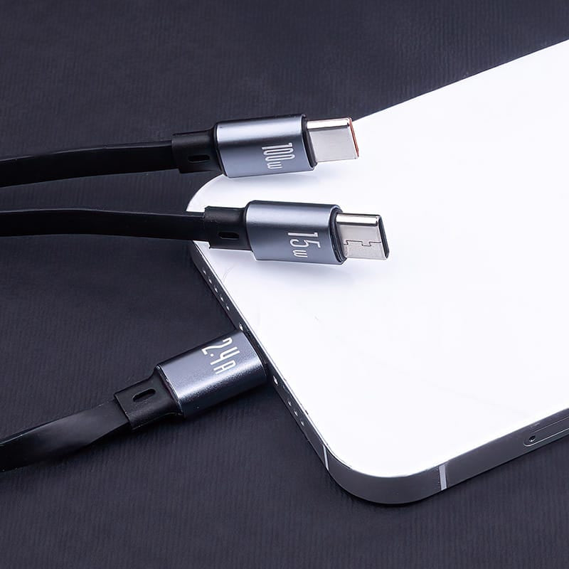 Forever Cablu USB Cablu USB Forever GSM185689 | 3in1 Lightning + 2x USB-C, 1.2m, Negru