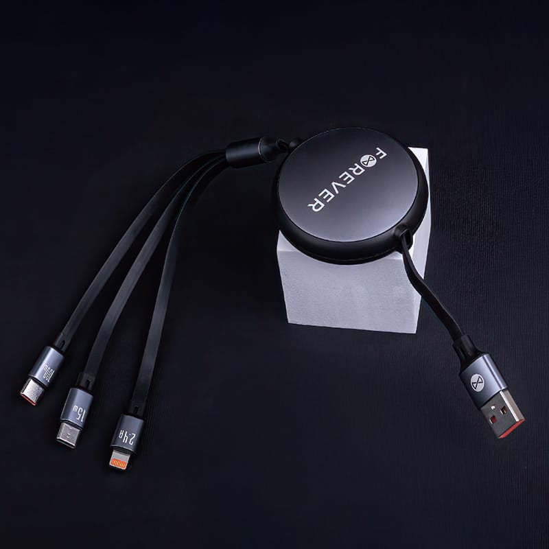 Forever Cablu USB Cablu USB Forever GSM185689 | 3in1 Lightning + 2x USB-C, 1.2m, Negru
