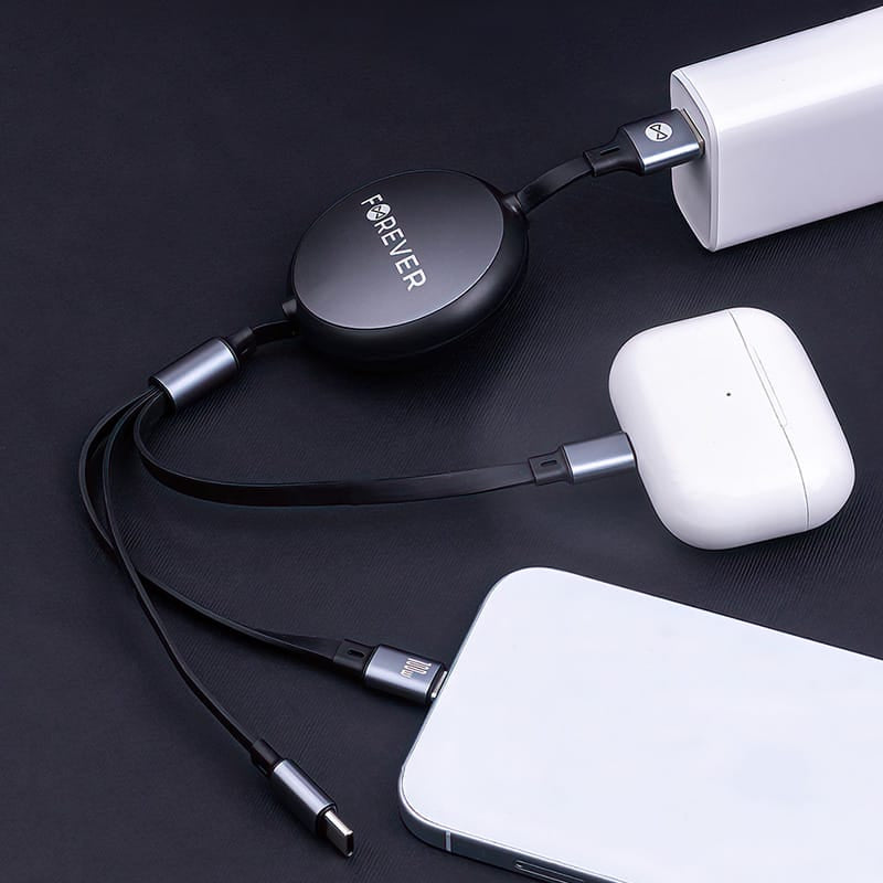 Forever Cablu USB Cablu USB Forever GSM185689 | 3in1 Lightning + 2x USB-C, 1.2m, Negru