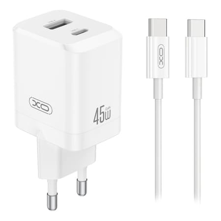 Xo Incarcator USB Incarcator Retea Xo GSM192953 | PD 45W, 3A, USB + USB-C, Cablu 1M, Alb