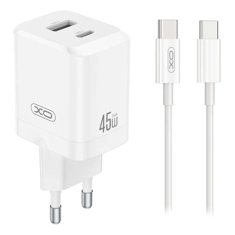Xo Incarcator USB Incarcator Retea Xo GSM192953 | PD 45W, 3A, USB + USB-C, Cablu 1M, Alb