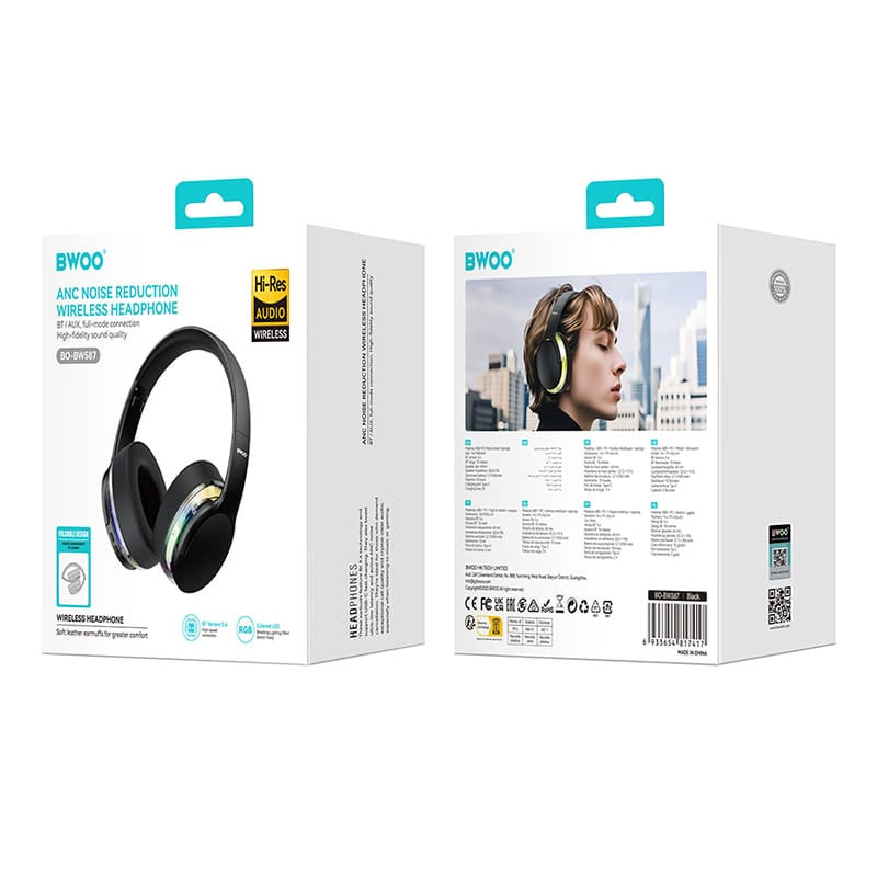Bwoo Casti bluetooth Casti Bluetooth Bwoo GSM196466 | ANC, Premium Sound, Negru