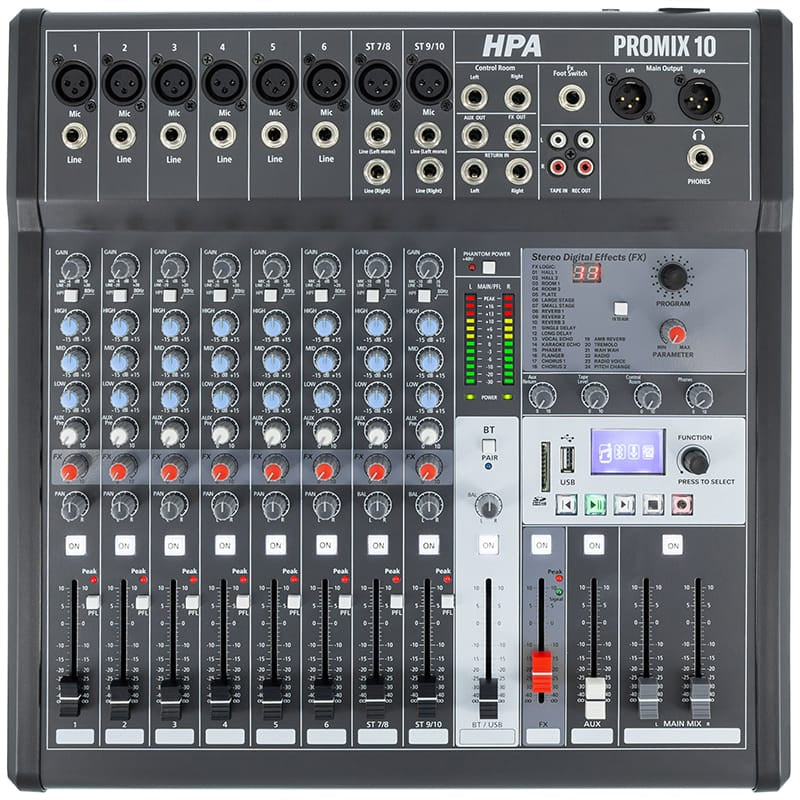 Hpa Mixer Mixer HPA Promix 10 HPAPROMIX10 | 10 canale, DSP 24 efecte, Phantom +48V, Bluetooth/USB