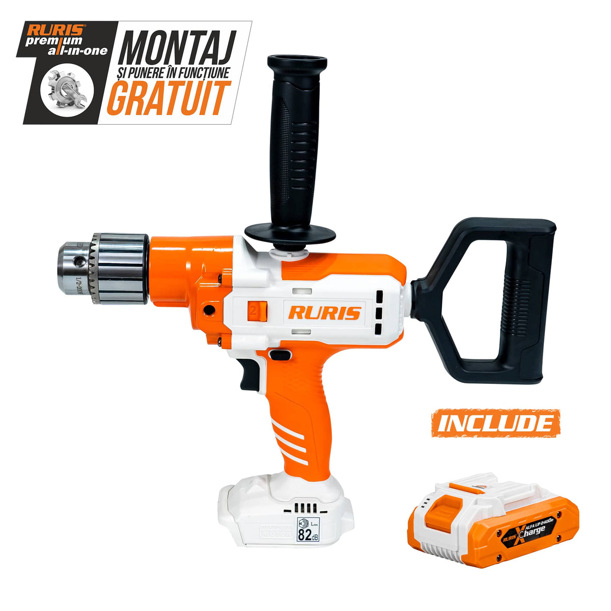 Ruris Masina de gaurit si insurubat Masina de gaurit multifunctionala pe acumulator RURIS RMX 1390 Power Alfa Up (contine acumulator 2400e x-charge)