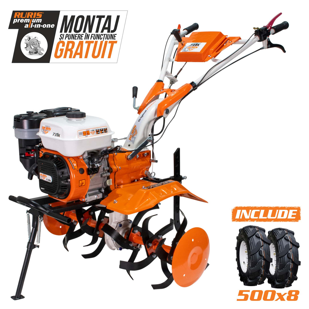 Ruris Motosapa Motosapatoare RURIS 731K Start + roti cauciuc 5.00-8 | General Engine, Lățime de lucru 560-830 mm, 7.5 CP