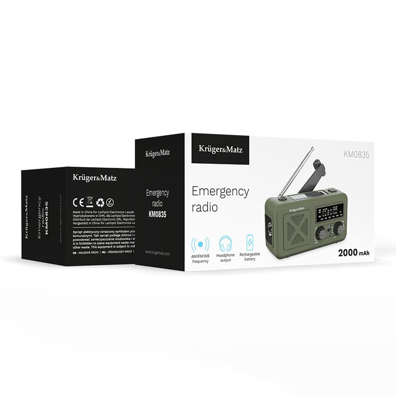 Kruger Matz Radio portabil Radio Portabil Kruger Matz KM0835 | Solar, 2000mAh, Multifunctional