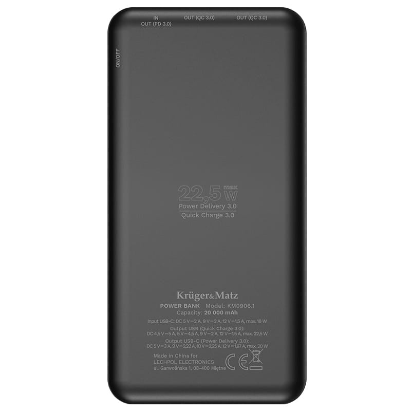 Kruger Matz Power bank Power Bank Kruger&Matz KM0906.1 | 20000mAh, QC 3.0, PD 3.0, Li-Pol