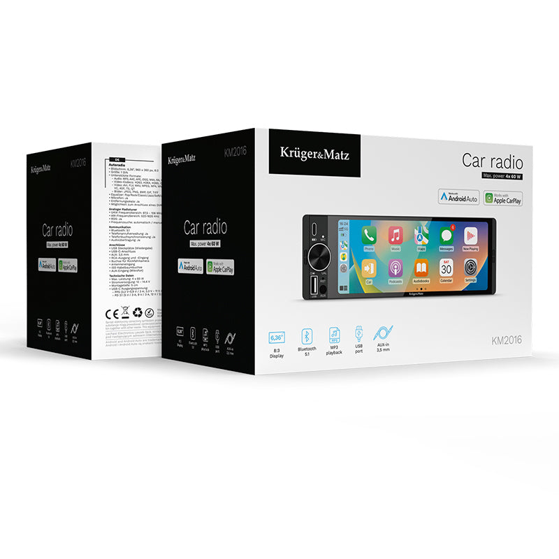 Player Auto Kruger&Matz KM2016 | 1 DIN, 4x60W, CarPlay, Android Auto