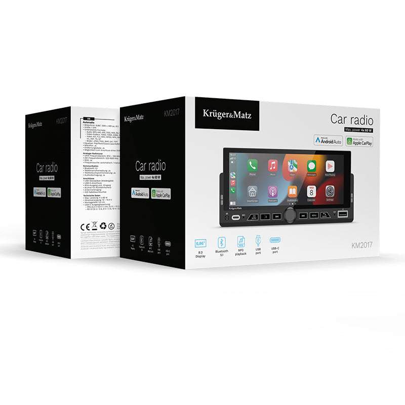 Player Auto Kruger&Matz KM2017 | 1 DIN, 4x60W, CarPlay, Android Auto
