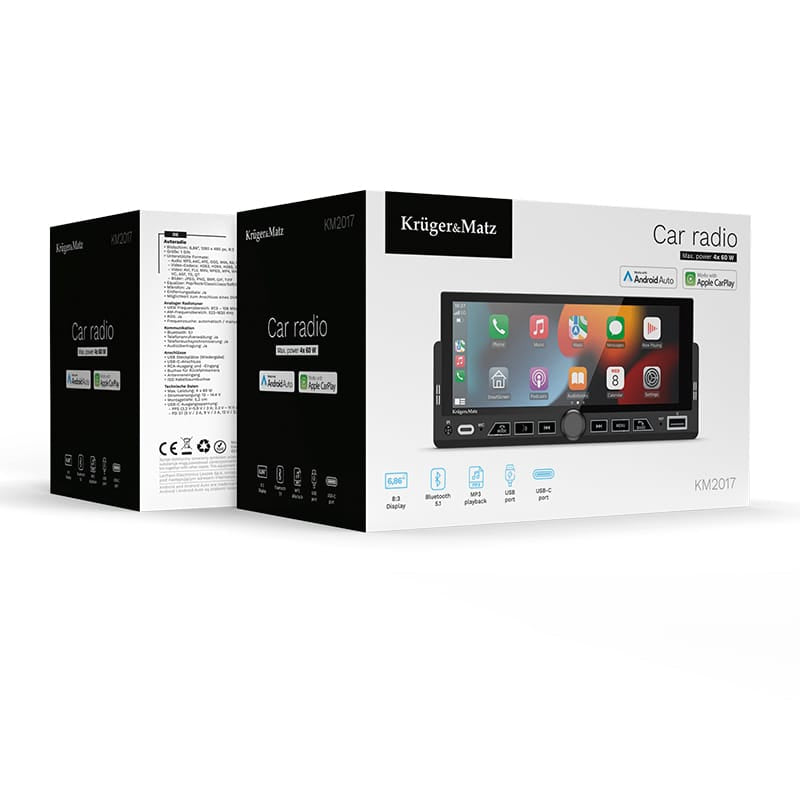 Kruger Matz Player auto Player Auto Kruger&Matz KM2017 | 1 DIN, 4x60W, CarPlay, Android Auto