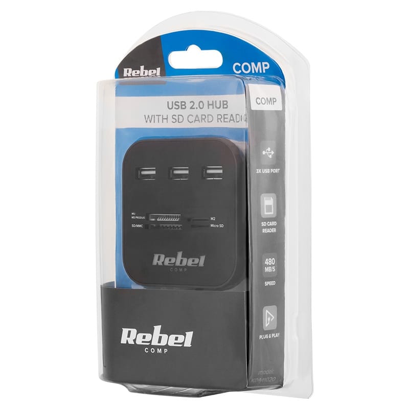 Rebel HUB HUB Rebel KOM1020 | 3x USB 2.0, Cititor SD/MicroSD