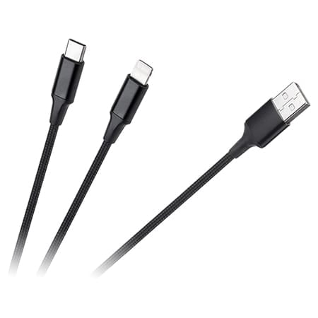 Cabletech CABLU USB A - USB C/LIGHTNING (2+1) 1M