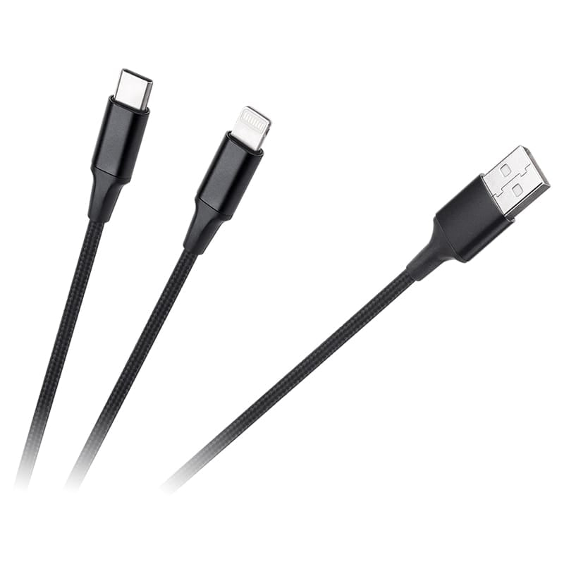 Cabletech CABLU USB A - USB C/LIGHTNING (2+1) 1M