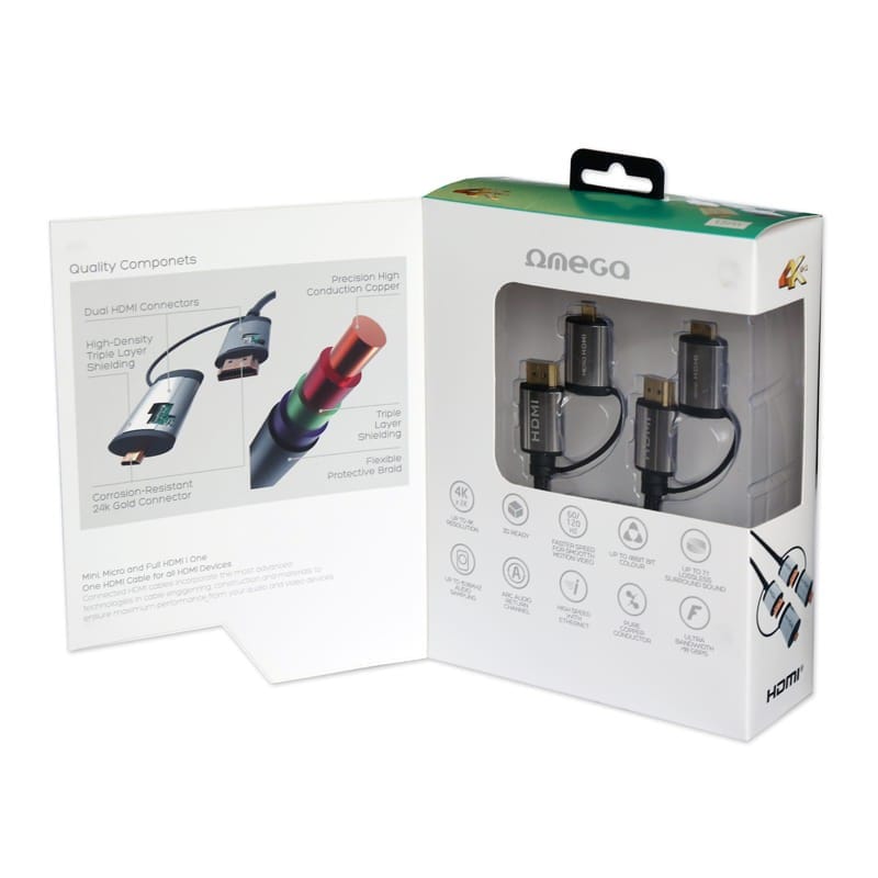Omega Cablu HDMI Cablu HDMI Omega OCHBA1G | 1.5m, HDMI-HDMI, v1.4, cu Adaptoare C/D