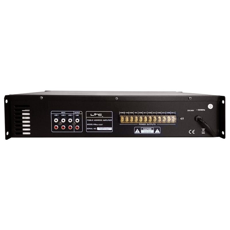 LTC Amplificator PA 100V/8Ω LTC 150W cu USB/SD/FM, Bluetooth, 4 zone, telecomandă, 2 intrări microfon