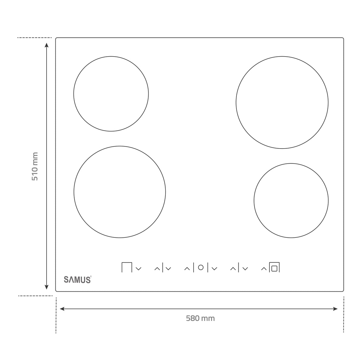 Plită Incorporabilă Samus PSVE-64BMG4 | 6000W, 60cm, 58x51x5.5cm, 60x51x5.5cm