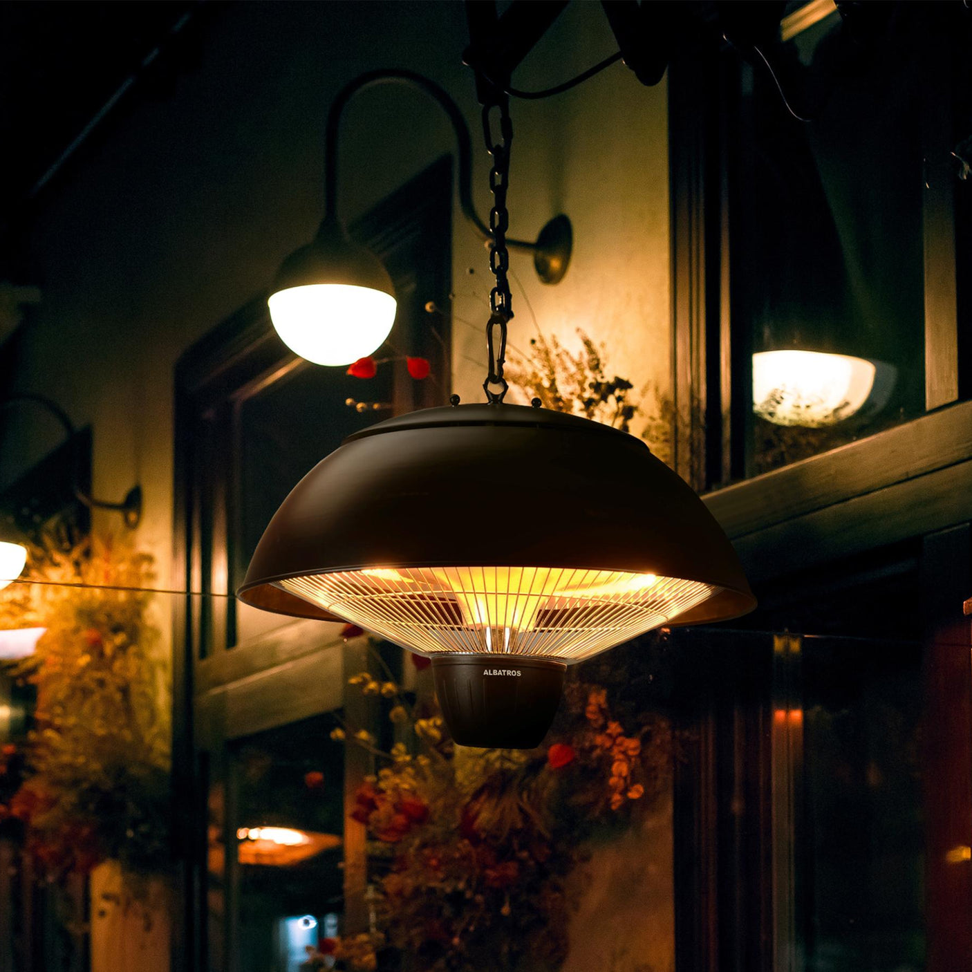 Radiator electric infrarosu de tavan(lampa cu halogen) Albatros RTH-1501A - utilizare doar în spaţii exterioare, comutator pornit/oprit (prin tragere), element de încălzire: lampă cu halogen, putere: max