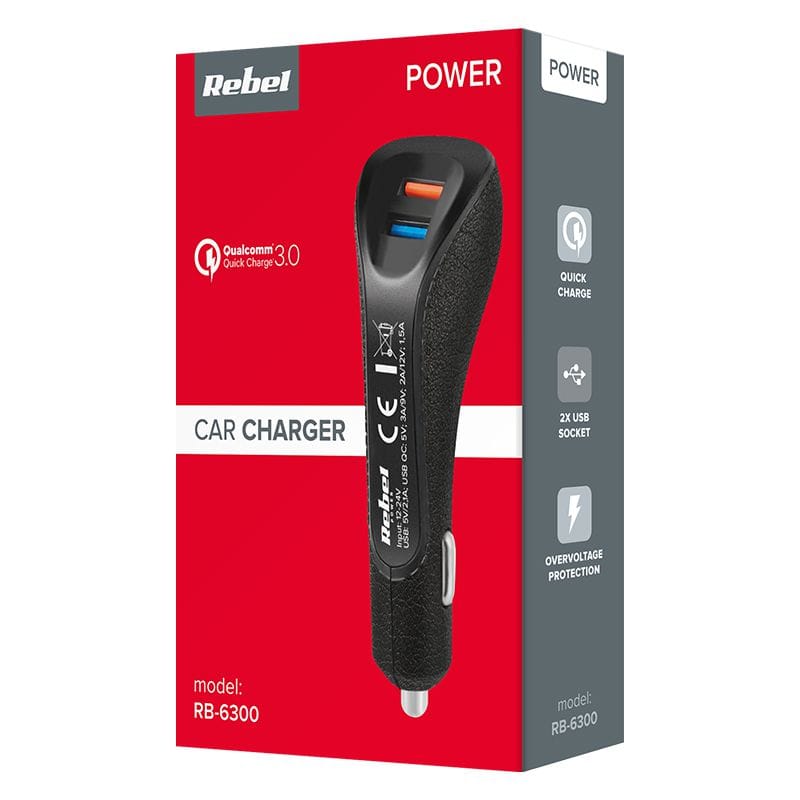 Rebel INCARCATOR AUTO 2XUSB 5100MA QC 3.0 15W REBEL