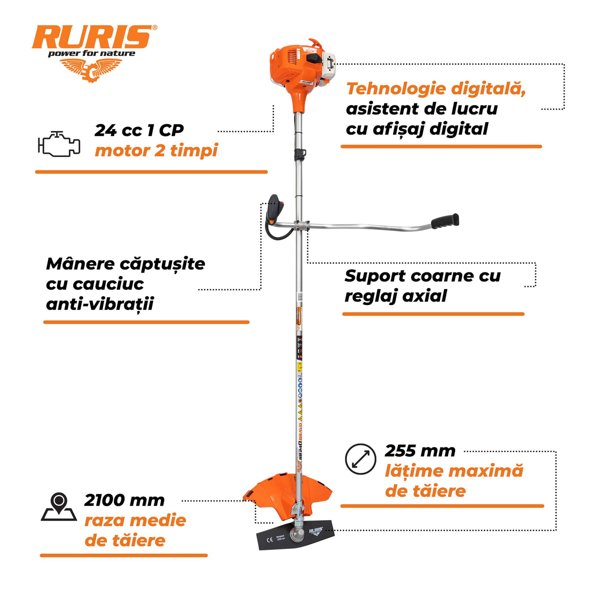 Ruris Motocoasa Motocoasa RURIS RR240BRAVO | Concept Khumma, 2 timpi, Capacitate rezervor 600 ml, 1 CP