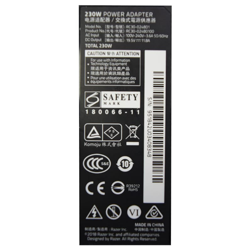 PC-Doc.ro Incarcator laptop ALIMENTATOR LAPTOP RAZER 19.5V 11.8A 230W RC30-024801