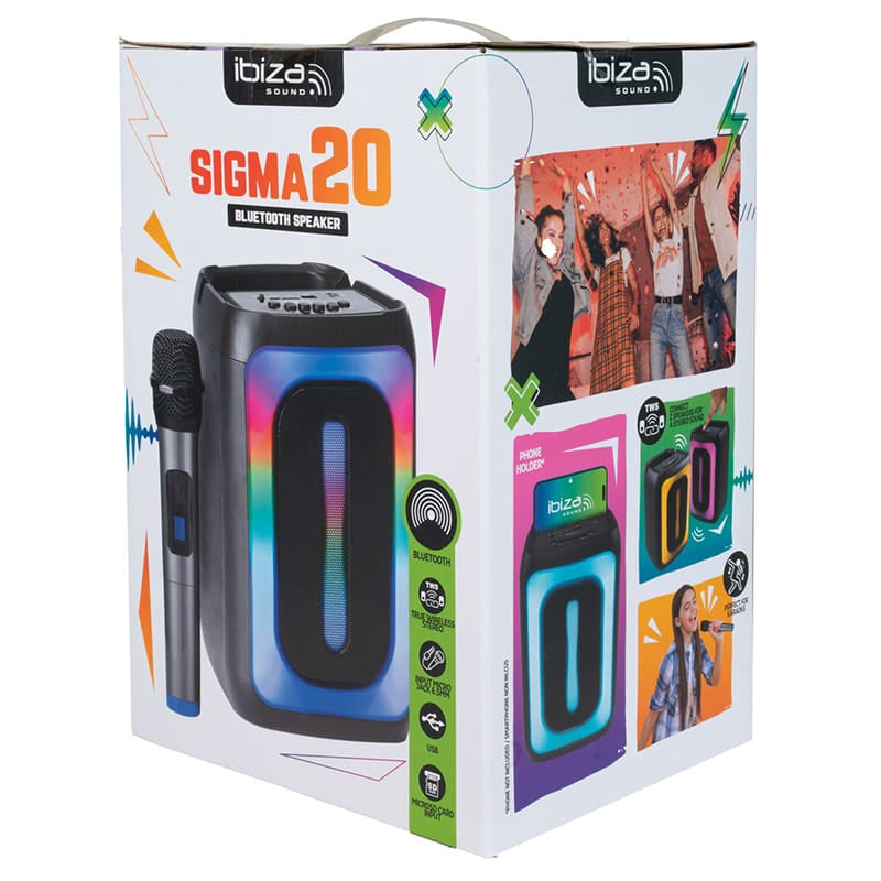 Ibiza Sound Boxa portabila Boxă Portabilă Ibiza Sound SIGMA20 25W, Bluetooth TWS, FM, USB/microSD, lumini LED, microfon wireless, încărcare USB-C