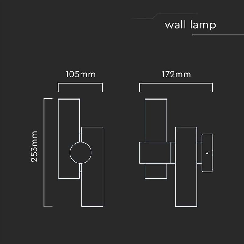 V-Tac Aplica LED Exterior V-Tac 6W 620lm 3000K IP44, Antracit, Aluminiu+Sticlă, 2 Fascicule Luminoase