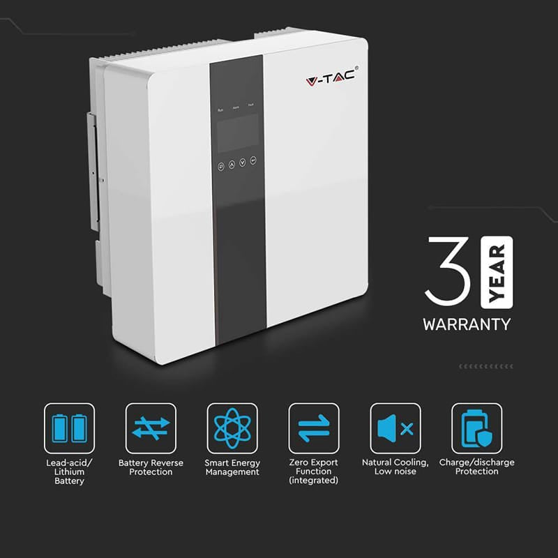 V-Tac Invertor Solar Hibrid V-Tac 3.6 kW Monofazat On-Grid/Off-Grid IP65, MPPT 125–500 V, PV max. 550 V