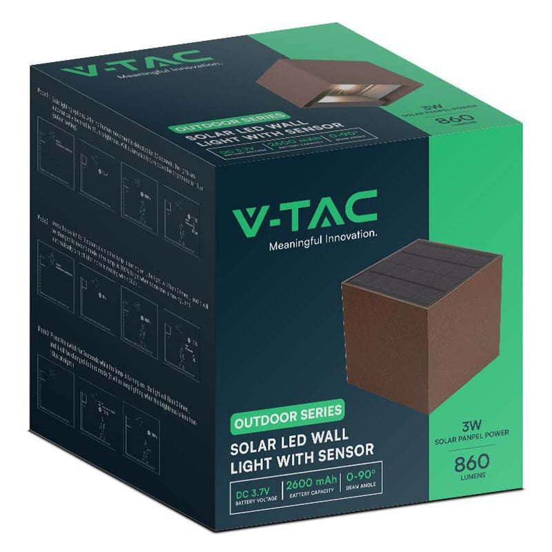 V-Tac Lampa LED Lampă LED Solară V-Tac 9W COB IP65 4000K Neutră 860 lm, Baterie 2600mAh, Autonomie până la 30h, Maro