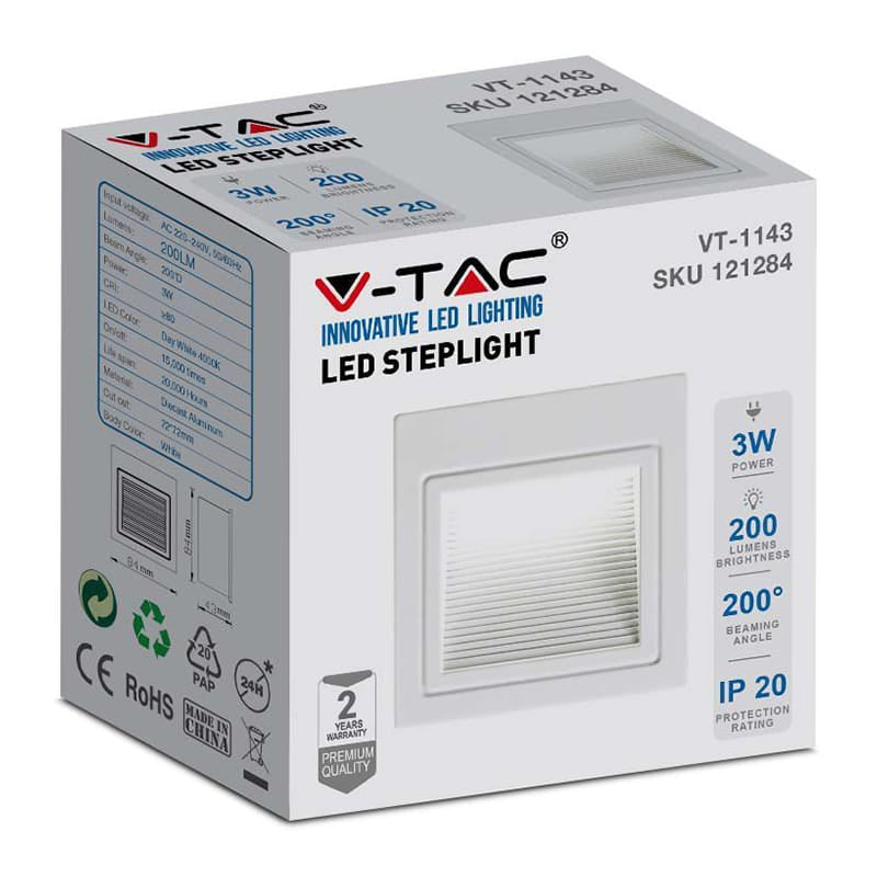 V-Tac Corp iluminat CORP ILUMINAT LED STEPLIGHT MONTAJ SCARA/PERETE 3W 4000K ALB NEUTRU