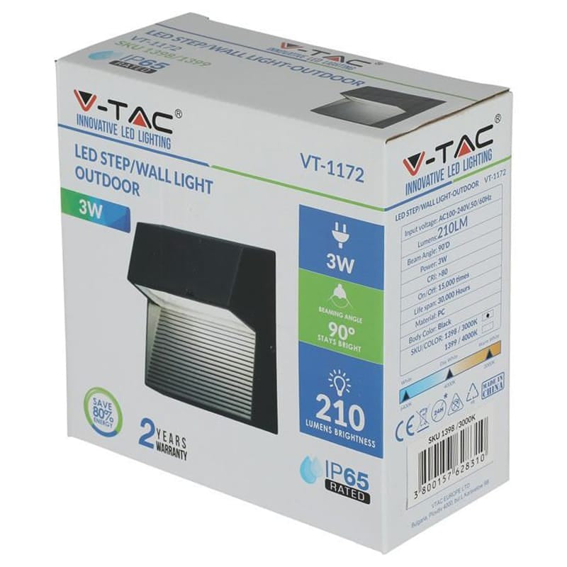 V-Tac Corp iluminat CORP ILUMINAT LED STEPLIGHT MONTAJ SCARA/PERETE 3W 4000K - NEGRU