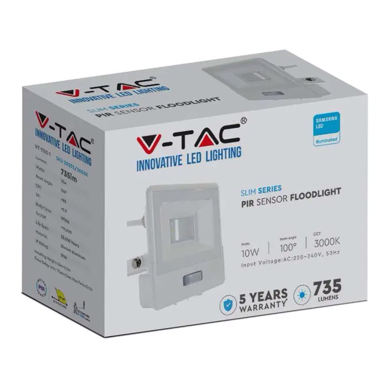 V-Tac Reflector LED REFLECTOR LED SMD 10W 6400K IP65 CU SENZOR MISCARE - ALB