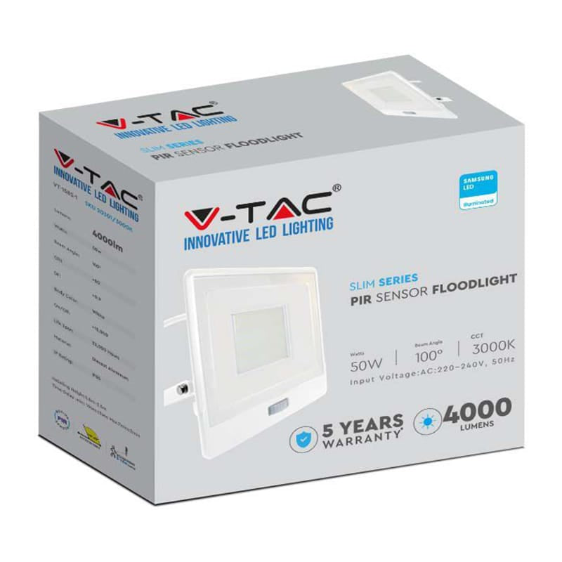 V-Tac Reflector LED REFLECTOR LED SMD 50W 4000K IP65 CU SENZOR MISCARE - ALB